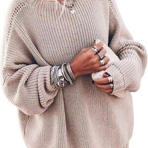 Women's Oversized Sweaters Batwing Sleeve Mock Neck Jumper Tops Chunky Knit Pull